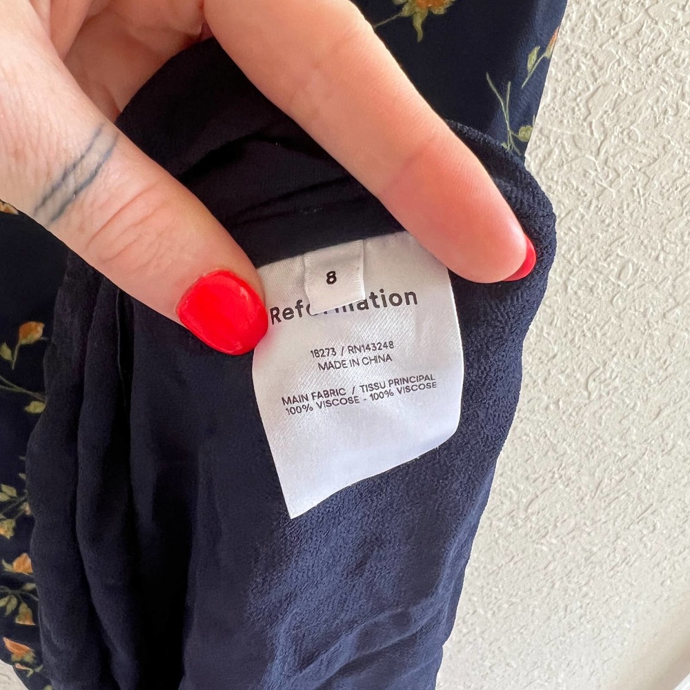 Reformation Navy Floral Midi Dress with Yellow & Green Accents - Picture 12 of 13